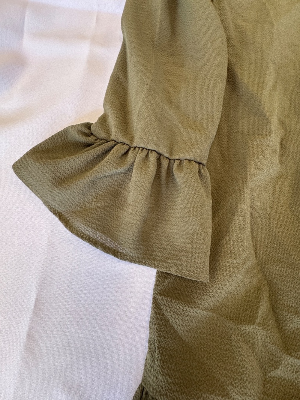 ASOS Olive Green High Neck Long Sleeve Mini Ruffle Dress Size 12 - Picture 3 of 11